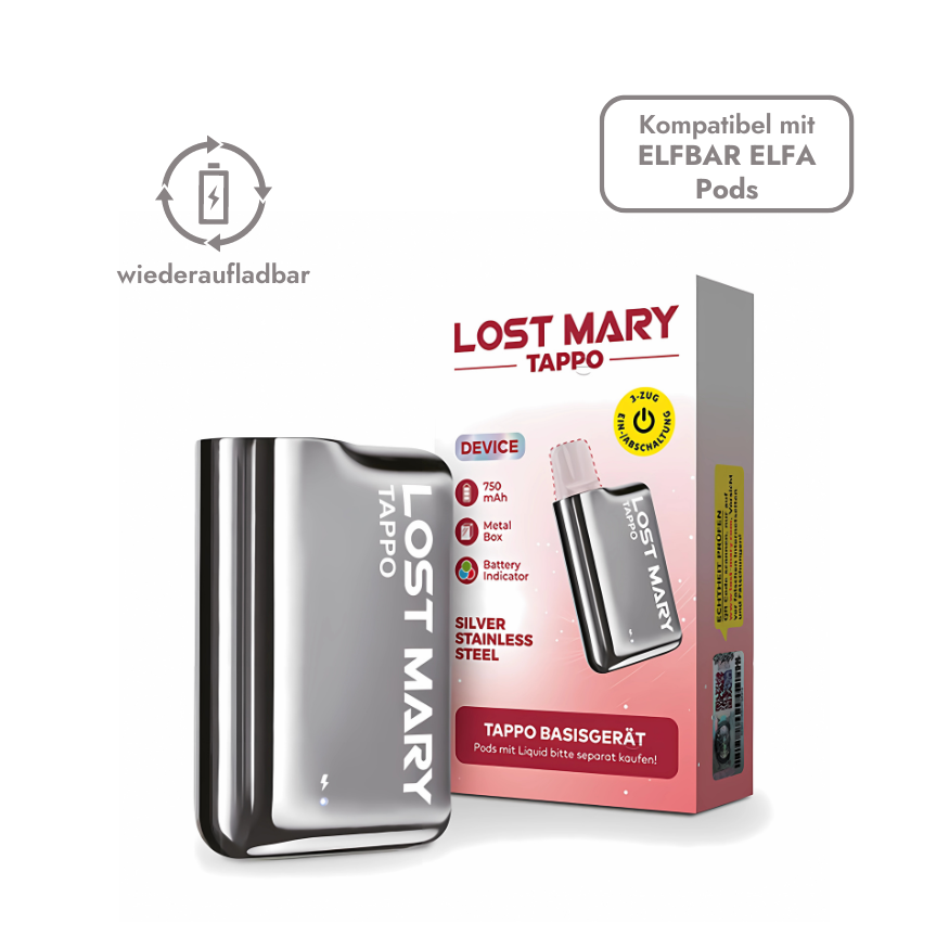 Lost Mary Tappo | ELFA Akku - Silver Stainless Steel